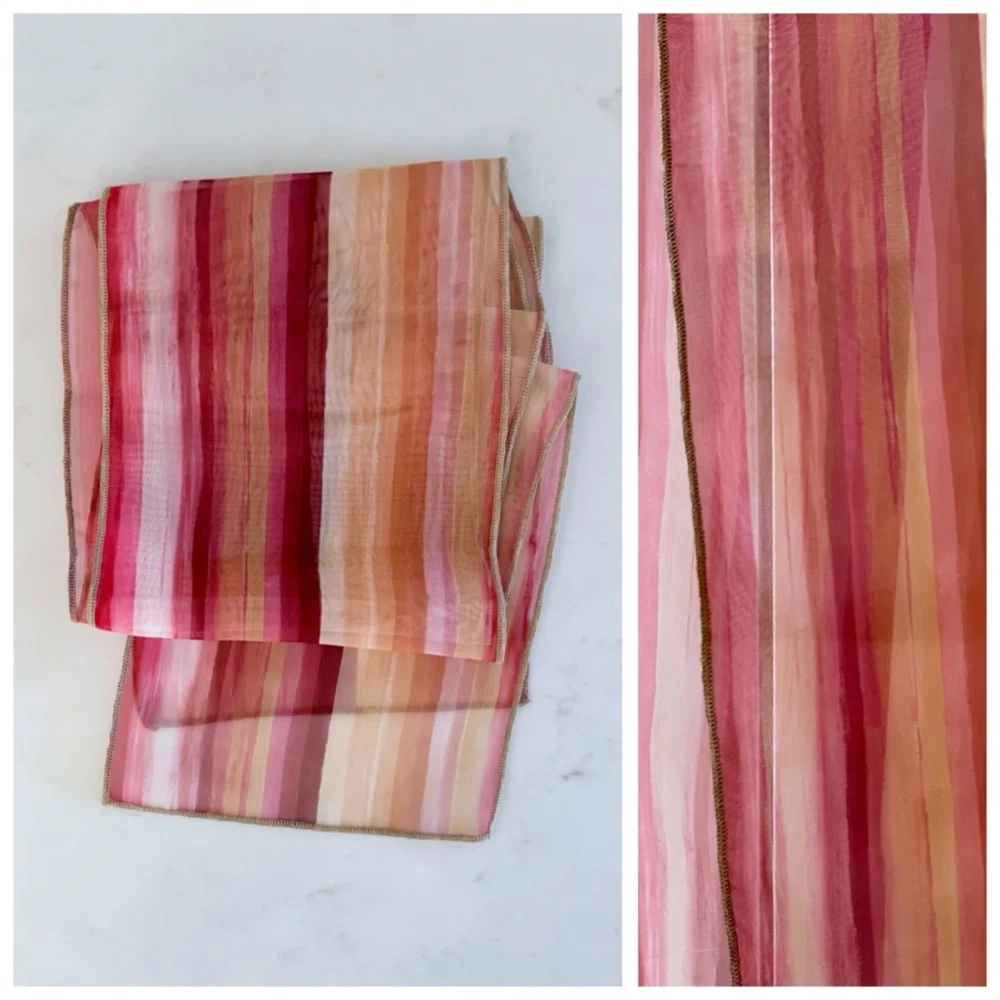 BUNDLE (2) Retro Print Scarves: Sheer Pink Stripe & Art Stripe (Mustard & Black)